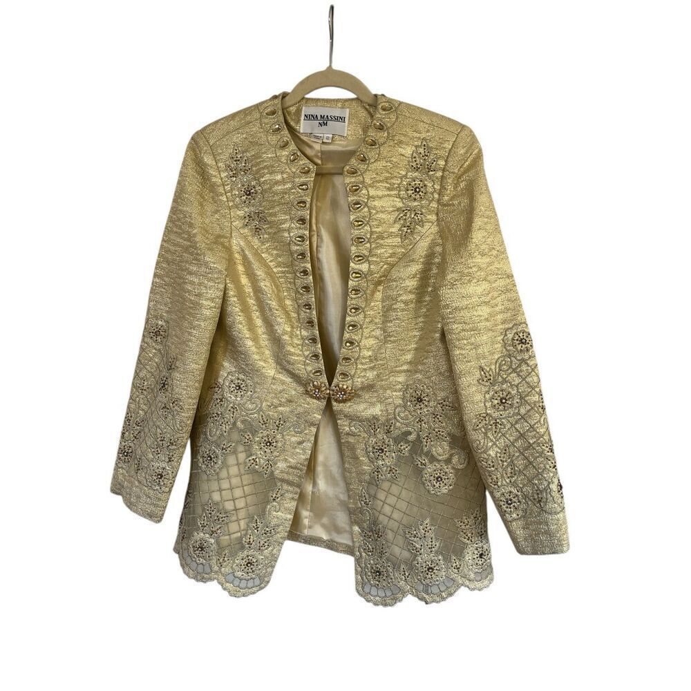 Nina Massini gold embellished jacket / blazer sz 12